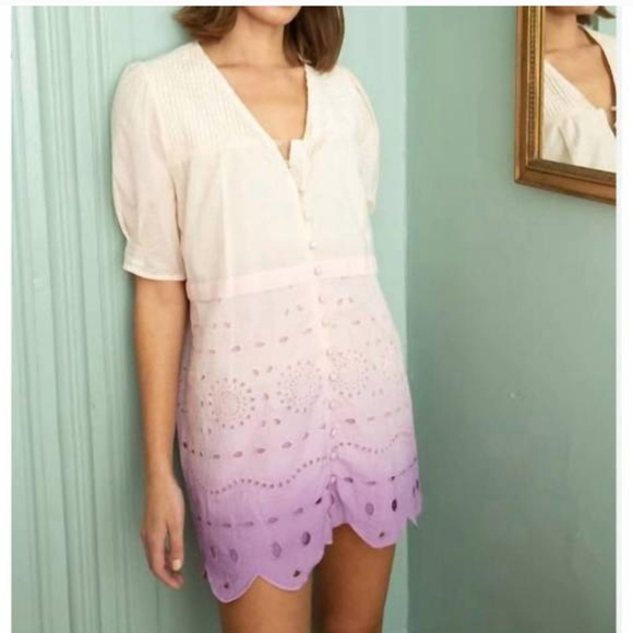 Anna Cate Dresses & Skirts - Anna Cate Isabelle Ombre Eyelet Button Front Puff Sleeve Mini Dress NWT XS